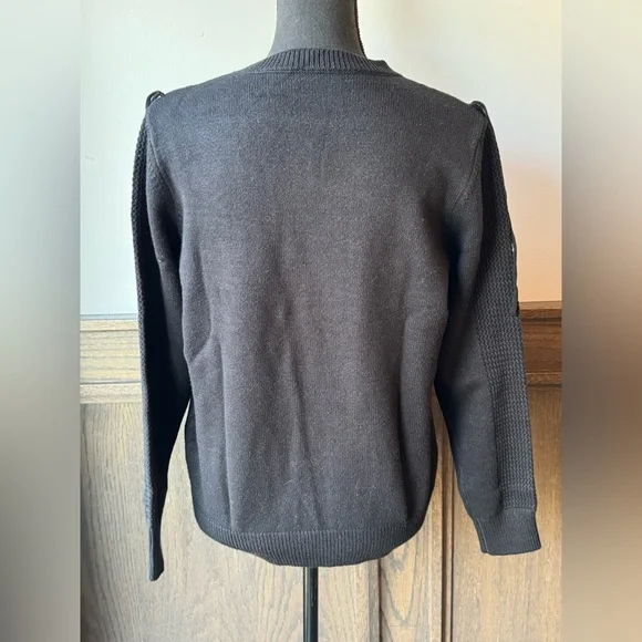 Black Boho Western Fringed Crewneck Sweater Medium - Picture 4 of 6